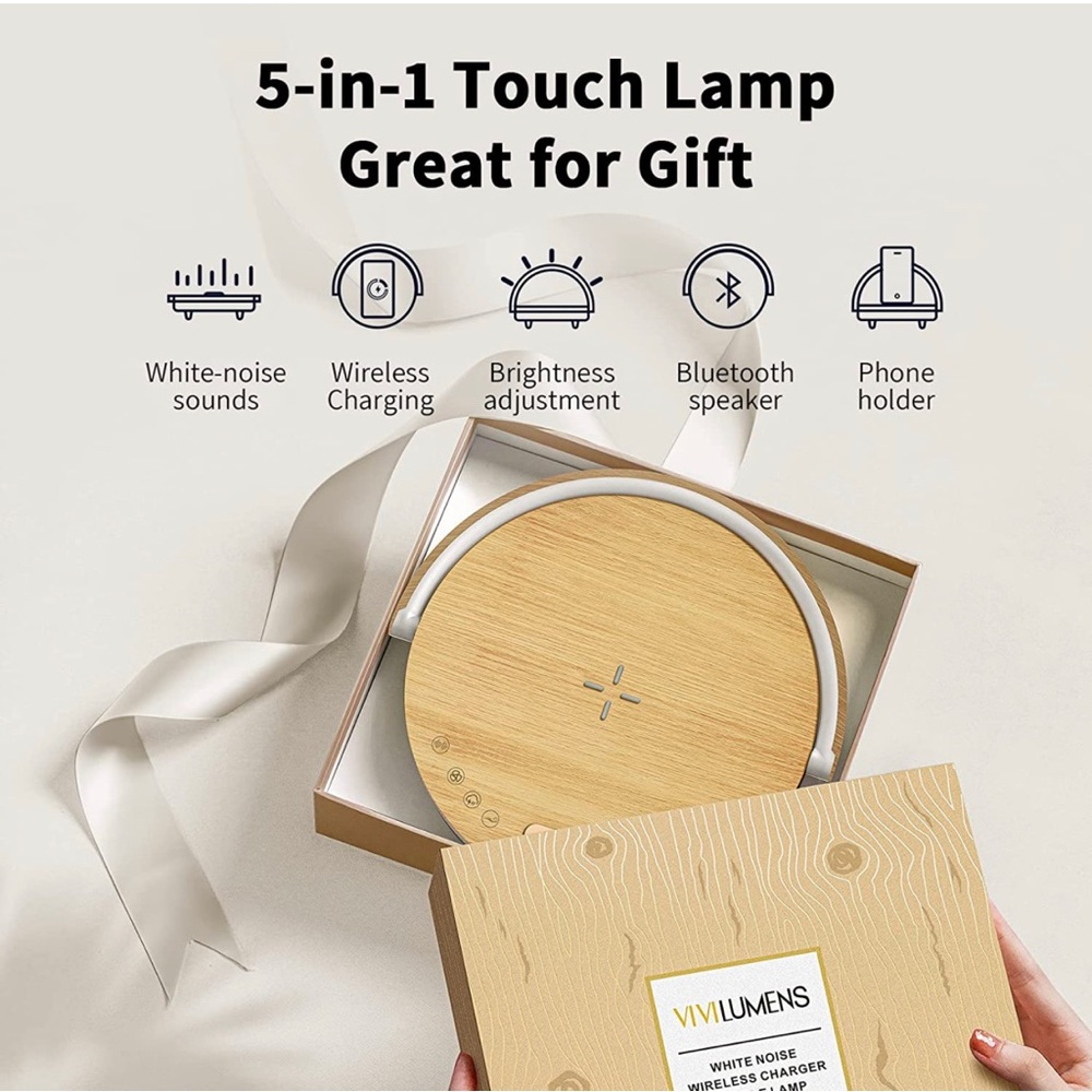 EZVALO Lydia 4-in-1 Music Bedside Lamp with Wireless Charger - Picture 3 of 10